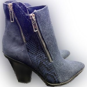 ShoeDazzle size 8 denim ankle boots with snake skin design.  Never worn!
